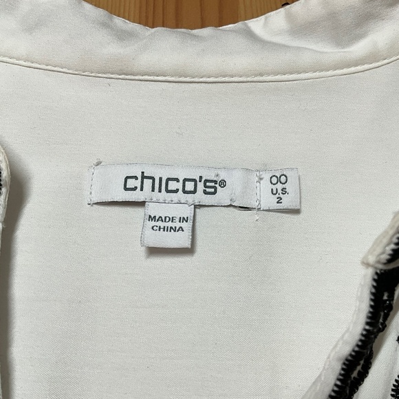 CHICO’S Cotton Poplin Embroidered and Beaded Balloon Sleeve Boho Blouse US Sz 2 - Picture 5 of 14